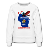 Fly Wisconsin - State Flag - Biplane - Women’s Premium Sweatshirt - white