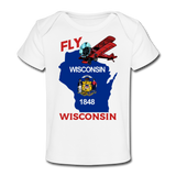 Fly Wisconsin - State Flag - Biplane - Organic Baby T-Shirt - white