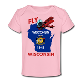Fly Wisconsin - State Flag - Biplane - Organic Baby T-Shirt - light pink