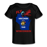 Fly Wisconsin - State Flag - Biplane - Organic Baby T-Shirt - black