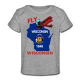 Fly Wisconsin - State Flag - Biplane - Organic Baby T-Shirt - heather grey