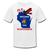 Fly Wisconsin - State Flag - Biplane - Unisex Jersey T-Shirt by Bella + Canvas - white