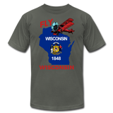 Fly Wisconsin - State Flag - Biplane - Unisex Jersey T-Shirt by Bella + Canvas - asphalt