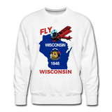 Fly Wisconsin - State Flag - Biplane - Men’s Premium Sweatshirt - white
