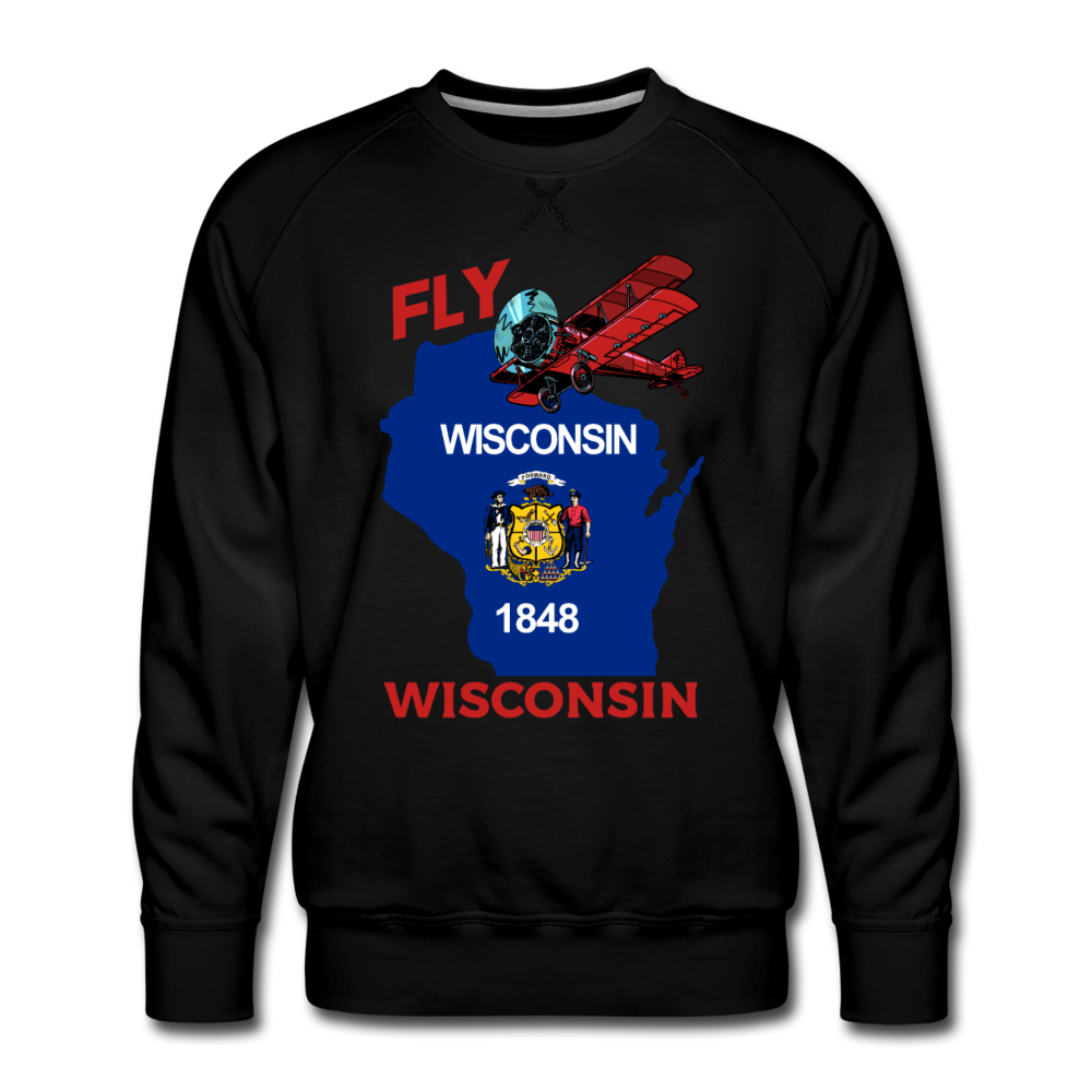 Fly Wisconsin - State Flag - Biplane - Men’s Premium Sweatshirt - black