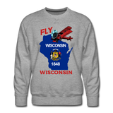 Fly Wisconsin - State Flag - Biplane - Men’s Premium Sweatshirt - heather grey