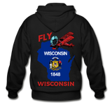 Fly Wisconsin - State Flag - Biplane - Gildan Heavy Blend Adult Zip Hoodie - black