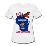 Fly Wisconsin - State Flag - Biplane - Women's Moisture Wicking Performance T-Shirt - white