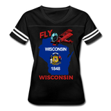 Fly Wisconsin - State Flag - Biplane - Women’s Vintage Sport T-Shirt - black/white