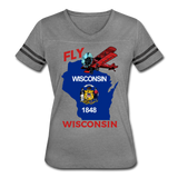 Fly Wisconsin - State Flag - Biplane - Women’s Vintage Sport T-Shirt - heather gray/charcoal