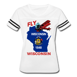 Fly Wisconsin - State Flag - Biplane - Women’s Vintage Sport T-Shirt - white/black