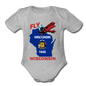 Fly Wisconsin - State Flag - Biplane - Organic Short Sleeve Baby Bodysuit - heather grey