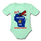 Fly Wisconsin - State Flag - Biplane - Organic Short Sleeve Baby Bodysuit - light mint