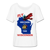 Fly Wisconsin - State Flag - Biplane - Women’s Flowy T-Shirt - white