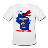 Fly Wisconsin - State Flag - Biplane - Men’s Moisture Wicking Performance T-Shirt - white