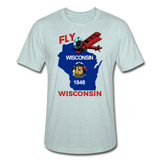 Fly Wisconsin - State Flag - Biplane - Unisex Heather Prism T-Shirt - heather prism ice blue
