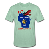 Fly Wisconsin - State Flag - Biplane - Unisex Heather Prism T-Shirt - heather prism mint