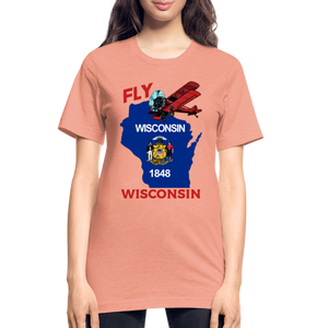Fly Wisconsin - State Flag - Biplane - Unisex Heather Prism T-Shirt - heather prism ice blue