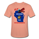 Fly Wisconsin - State Flag - Biplane - Unisex Heather Prism T-Shirt - heather prism sunset