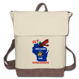 Fly Wisconsin - State Flag - Biplane - Canvas Backpack - ivory/brown