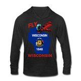Fly Wisconsin - State Flag - Biplane - Unisex Tri-Blend Hoodie Shirt - heather black