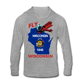 Fly Wisconsin - State Flag - Biplane - Unisex Tri-Blend Hoodie Shirt - heather grey