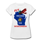 Fly Wisconsin - State Flag - Biplane - Women's Relaxed Fit T-Shirt - white