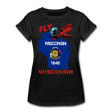 Fly Wisconsin - State Flag - Biplane - Women's Relaxed Fit T-Shirt - black