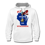 Fly Wisconsin - State Flag - Biplane - Contrast Hoodie - white/gray