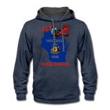Fly Wisconsin - State Flag - Biplane - Contrast Hoodie - indigo heather/asphalt