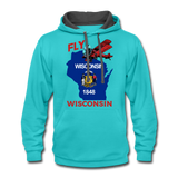 Fly Wisconsin - State Flag - Biplane - Contrast Hoodie - scuba blue/asphalt