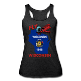 Fly Wisconsin - State Flag - Biplane - Women’s Tri-Blend Racerback Tank - heather black