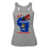 Fly Wisconsin - State Flag - Biplane - Women’s Tri-Blend Racerback Tank - heather grey