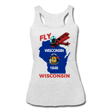 Fly Wisconsin - State Flag - Biplane - Women’s Tri-Blend Racerback Tank - heather white