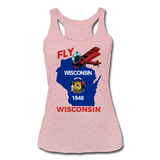 Fly Wisconsin - State Flag - Biplane - Women’s Tri-Blend Racerback Tank - heather dusty rose