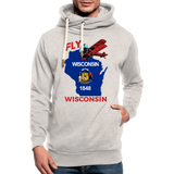 Fly Wisconsin - State Flag - Biplane - Shawl Collar Hoodie - heather oatmeal