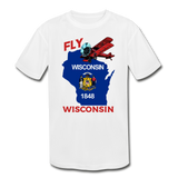 Fly Wisconsin - State Flag - Biplane - Kids' Moisture Wicking Performance T-Shirt - white