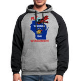 Fly Wisconsin - State Flag - Biplane - Colorblock Hoodie - heather gray/black