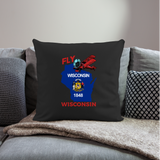 Fly Wisconsin - State Flag - Biplane - Throw Pillow Cover 18” x 18” - black
