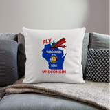 Fly Wisconsin - State Flag - Biplane - Throw Pillow Cover 18” x 18” - natural white