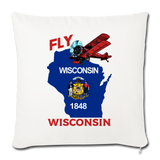 Fly Wisconsin - State Flag - Biplane - Throw Pillow Cover 18” x 18” - natural white