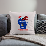 Fly Wisconsin - State Flag - Biplane - Throw Pillow Cover 18” x 18” - light taupe