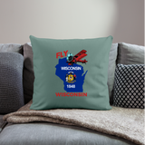 Fly Wisconsin - State Flag - Biplane - Throw Pillow Cover 18” x 18” - cypress green