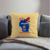 Fly Wisconsin - State Flag - Biplane - Throw Pillow Cover 18” x 18” - washed yellow