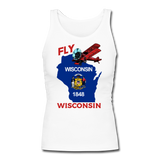 Fly Wisconsin - State Flag - Biplane - Women's Longer Length Fitted Tank - white