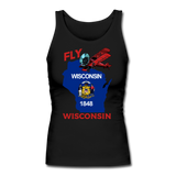 Fly Wisconsin - State Flag - Biplane - Women's Longer Length Fitted Tank - black