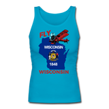 Fly Wisconsin - State Flag - Biplane - Women's Longer Length Fitted Tank - turquoise