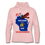 Fly Wisconsin - State Flag - Biplane - Unisex Lightweight Terry Hoodie - cream heather pink