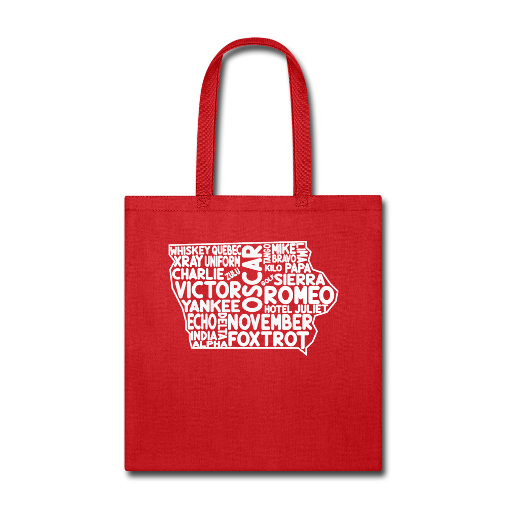 Pilot's Alphabet - Iowa - White - Tote Bag - red