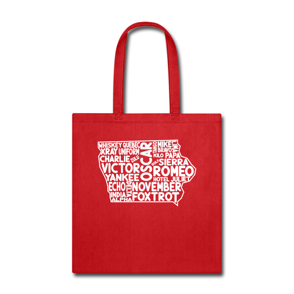 Pilot's Alphabet - Iowa - White - Tote Bag - red